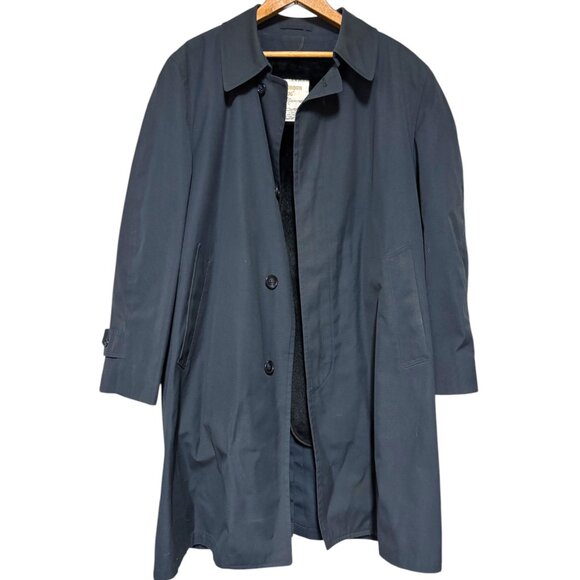 London Fog VTG men's navy trench over coat removable faux fur liner sz 40 XShort - Picture 6 of 15